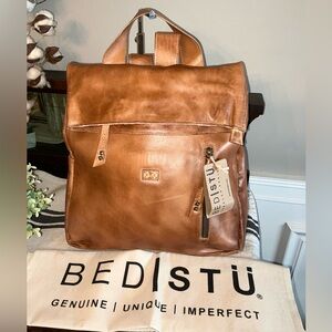 NWT Bed Stu Leather Howie Flapover Leather Backpack Tan Rustic Retail $365